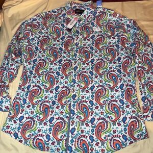 Cremieux Premium Denim Mens XL Paisley Button Down Shirt Multicolor Long Sleeve